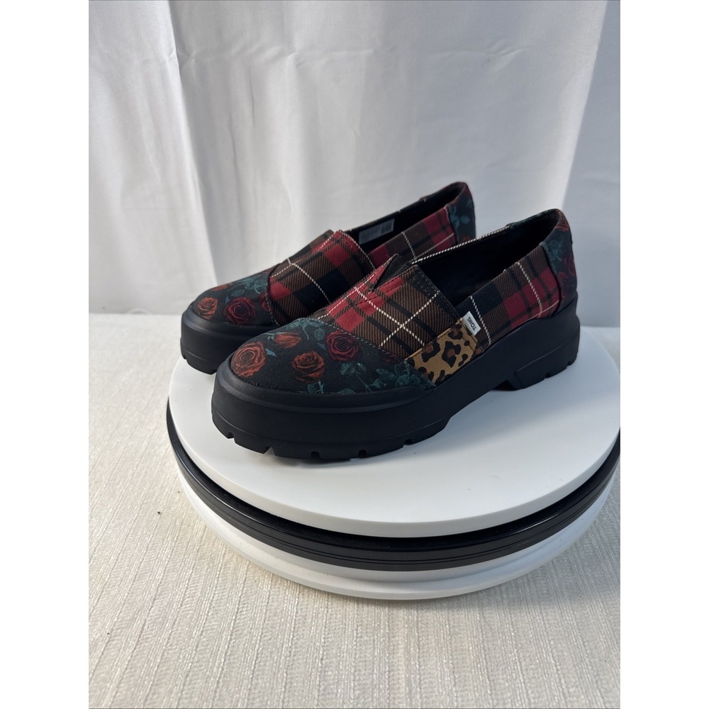 TOMS Lava Multi Tartan Plaid Leopard Floral Y2K Chunky Heel Loafer Shoes (Sz 8.5